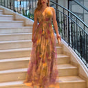 Chic Maxi Dress with Deep V-Neck and Flowing Layers