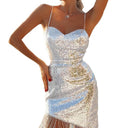 Glittering Fringe Spaghetti Strap Cocktail Dress
