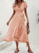 V-Neck Dress with Flowing Hem Design