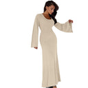 Chic Women's Maxi Dress with Ribbed Design and Stylish Cut-On Sleeves