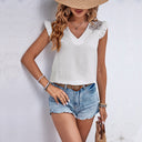 Chic Ruffle Blouse with Floral Lace Embellishments