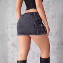 High-Waisted Women's Denim Skirt with Trendy Distressed Style
