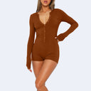 Chic Women's Long Sleeve Bodysuit with Button Detail