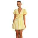 Short Sleeve Mini Dress with V-Neck and Elastic Waist