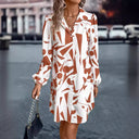 Geometric Print Button-Up Dress for Women