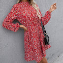 Floral Midi Dress with High Neck and Belt