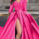 Chic V-Neck Evening Dress with Side Slit