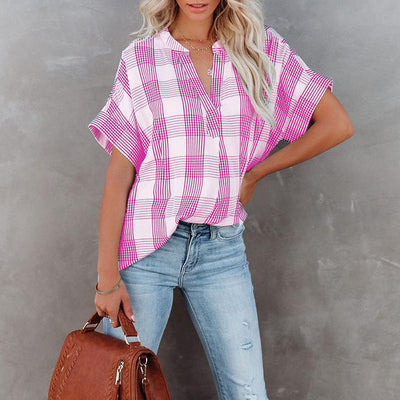Checked Short-Sleeve Blouse for Women