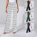 Chic High-Waisted Flared Trousers in Stylish Check Print