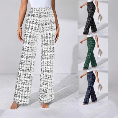 Chic High-Waisted Flared Trousers in Stylish Check Print