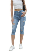 High-Waisted Distressed Denim Capris for Women