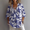 Floral Print Women's Blouse with Button Placket