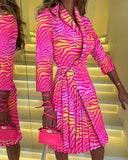 Stylish Women's Wrap Dress with Unique Pattern and Waist Tie