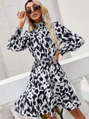 Chic Women's High Collar Dress with Elastic Waist