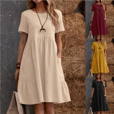 Chic Cotton Dress with Pockets and Ruffles
