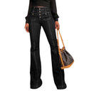 Stylish High-Waisted Bootcut Jeans with Chic Button Accents