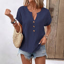 Chic Women's Short Sleeve Blouse with Button Details