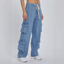 Loose Fit Women's Cargo Jeans with Side Pockets