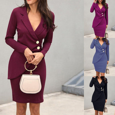 Chic Wrap Dress with Button Accents & V-Neck