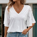 Floral Lace Sleeve V-Neck Blouse for Women