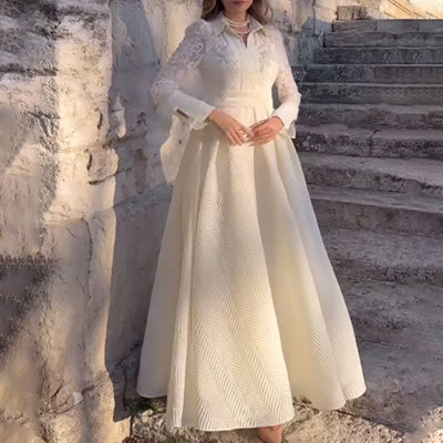 Ladies Maxi Dress with Lace Sleeves and Waist Belt