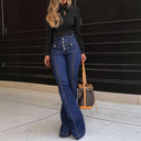 High-Waisted Flared Jeans with Stylish Button Accents