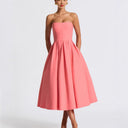 Chic Midi Dress with Flowy Skirt and Bandeau Neckline