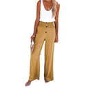 Chic High-Waisted Wide Leg Trousers with Button Placket