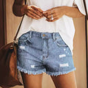 Frayed Hem Denim Shorts with Distressed Style for Women