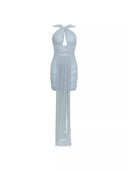 Chic High Neck Cocktail Dress with Flowy Skirt