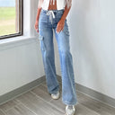 Women's Cargo Jeans with Flexible Waistband and Ample Pockets
