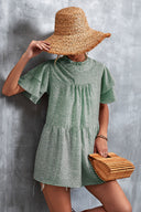 Women's Flowing Dress with Ruffled Details and High Collar