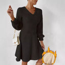Women's V-Neck Long Sleeve Fleece Dress – Chic & Cozy Style