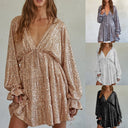V-Neck Evening Dress with Ruffle Accents for Women