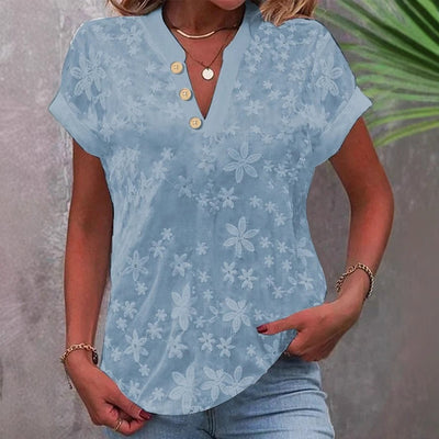 Floral Embroidered Women's V-Neck Blouse