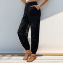 Floral Velvet Women's Pants with Elastic Waist