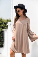 Chic Women's V-Neck Dress with Flared Sleeves