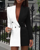 Chic Two-Tone Women's Blazer Dress