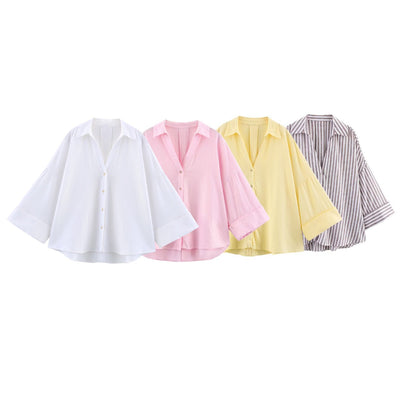 Chic Women's Blouse with Statement Sleeves and Button Front