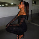 Ladies Lace Deep V-Neck Bodysuit with Long Sleeves