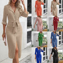 Chic Women's Shirt Dress with Waist Tie & Button Front