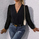 Chic Bodysuit with Puff Sleeves and V-Neck Design