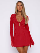 Ruffled Women's Dress with Deep V-Neck Design