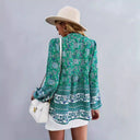 Colorful Floral Women's Blouse with Ruffled Sleeves