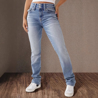 High-Waist Slim Fit Jeans with Chic Button Accents