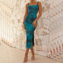Stylish Midi Dress with Side Slit and Shoulder Straps
