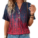 Trendy Gradient Women's Short Sleeve Blouse with Button Accents