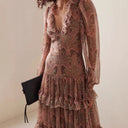 Women's Ruffle Maxi Dress with V-Neck Design