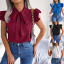 Chic Ruffle Detail Blouse with Bow Accent