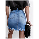 Trendy Women's Frayed Hem Denim Skirt